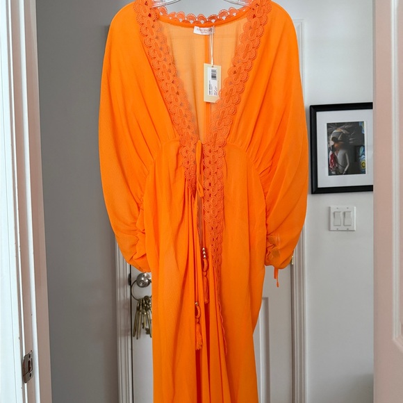 Ramy Brook Raelynn Apricot Beach Dress w Tassel & Lace Detail Medium $325 NWT! - Picture 2 of 14